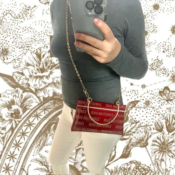 Dior Beauty Cosmetic Pouch to Crossbody Bag and Handbag Red Stud Patent Leather - Picture 14 of 16